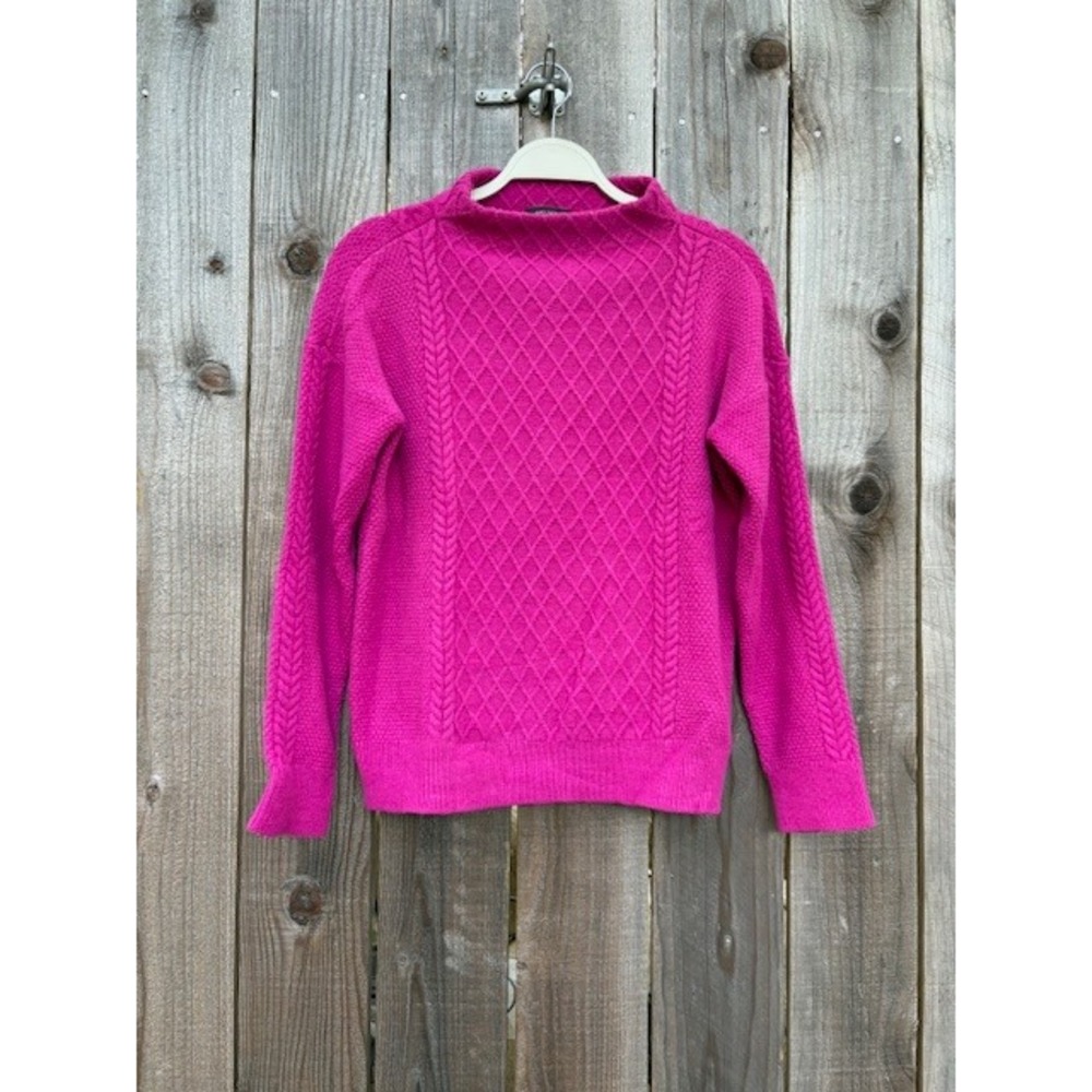 Ann Taylor XS Pink Cable Knit Mock Neck Sweater Diamond Knit Pullover